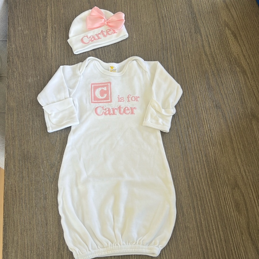 Laughing Giraffe monogrammed nightgown and hat